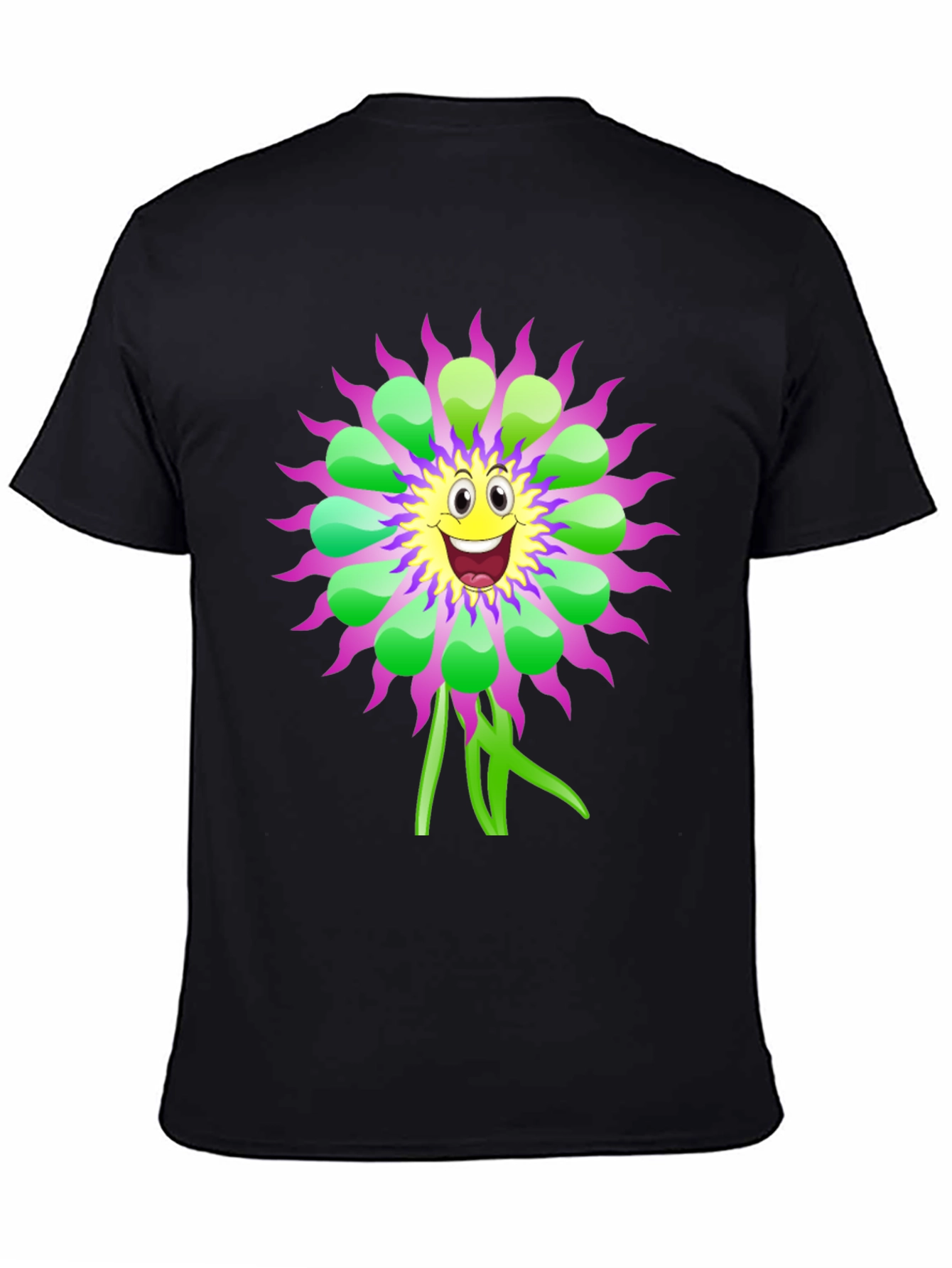 Whimsical Flower Graphic Tee - Black Cotton T-Shirt