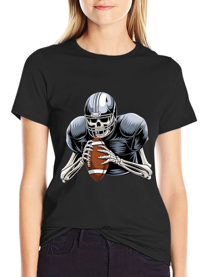 Skeleton Football Player Graphic Tee - Black