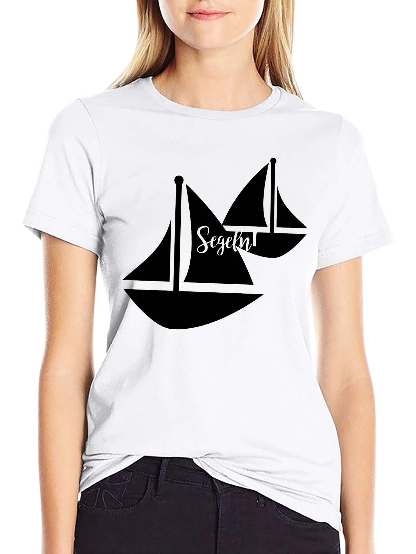 Sailboat Graphic Tee - Black Cotton Casual Shirt