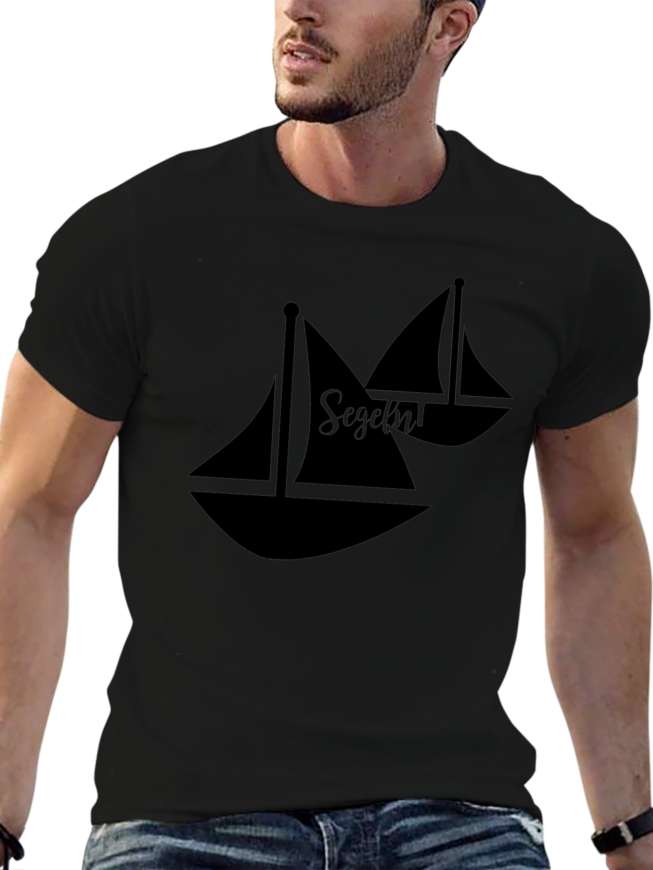 Sailboat Graphic Tee - Black Cotton Casual Shirt