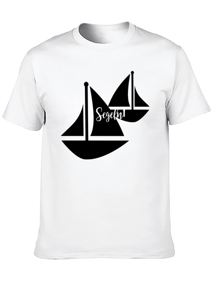 Sailboat Graphic Tee - Black Cotton Casual Shirt