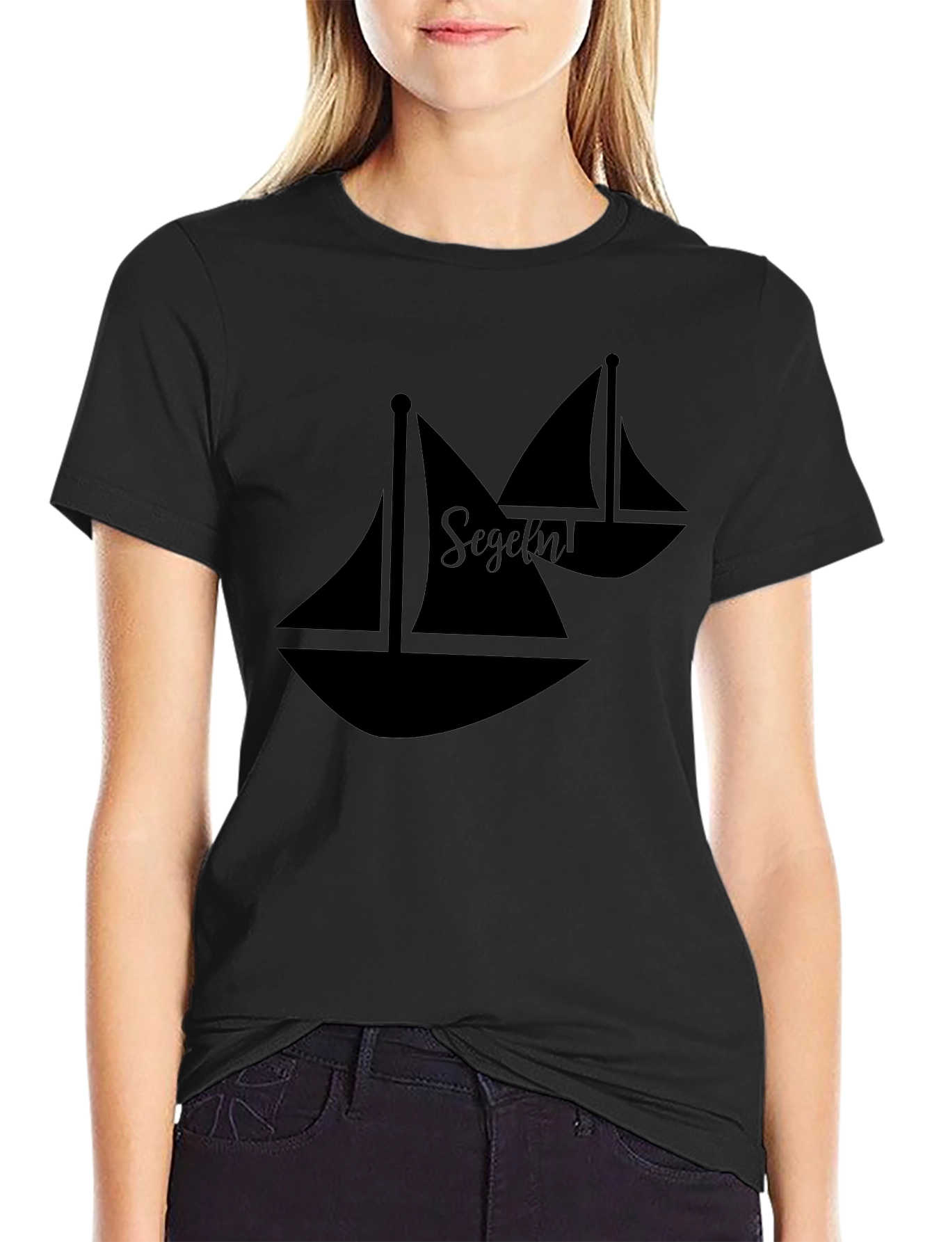 Sailboat Graphic Tee - Black Cotton Casual Shirt