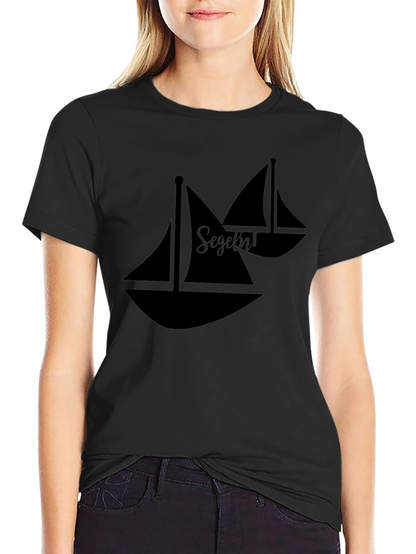 Sailboat Graphic Tee - Black Cotton Casual Shirt