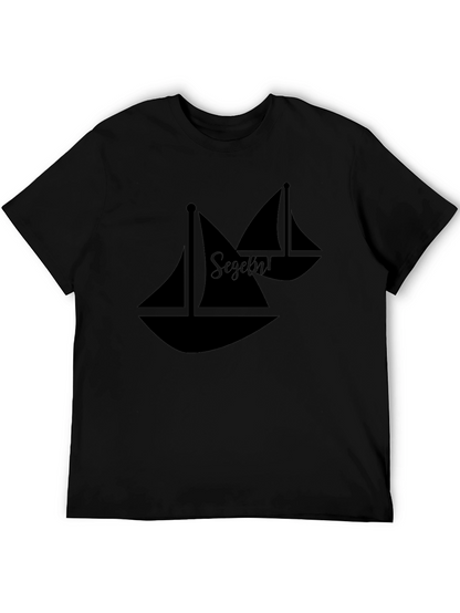 Sailboat Graphic Tee - Black Cotton Casual Shirt