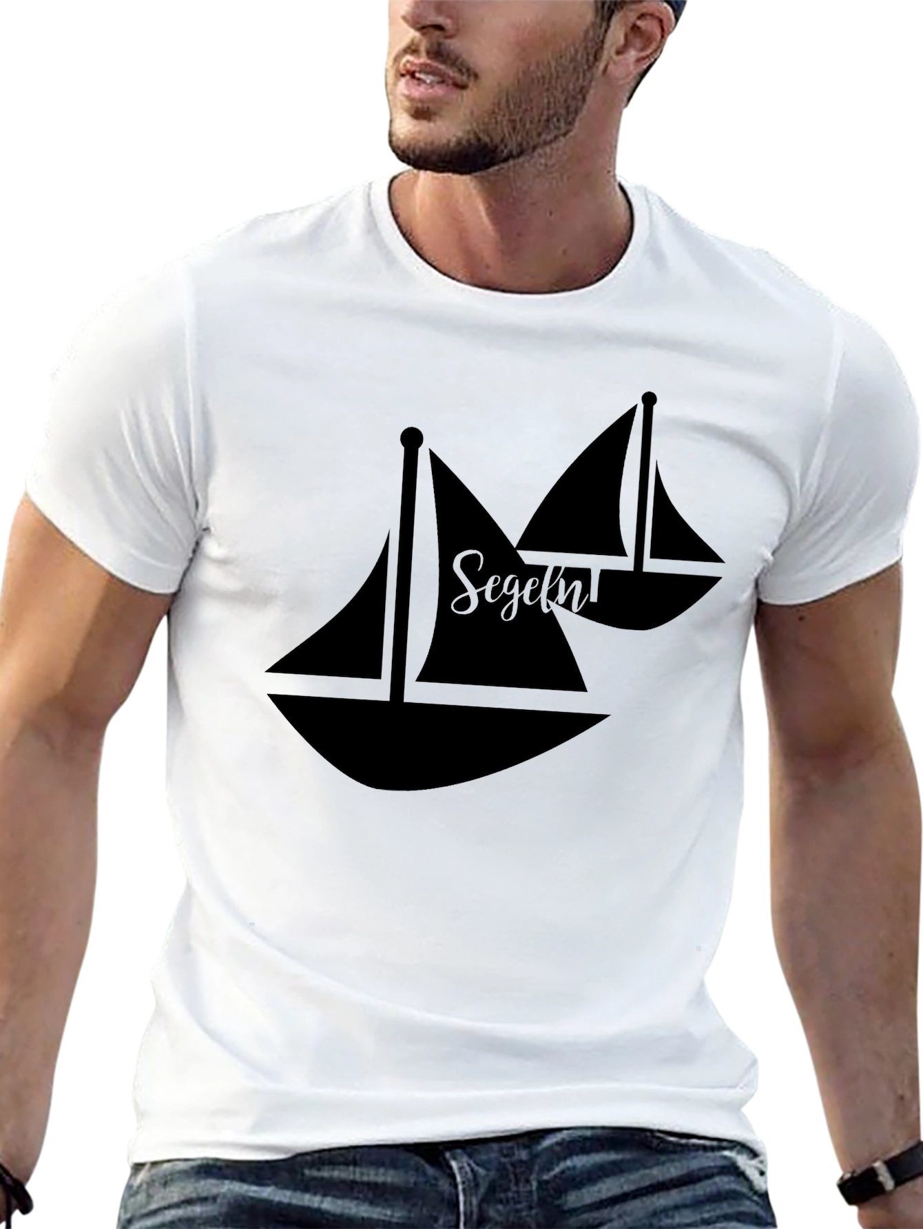 Sailboat Graphic Tee - Black Cotton Casual Shirt