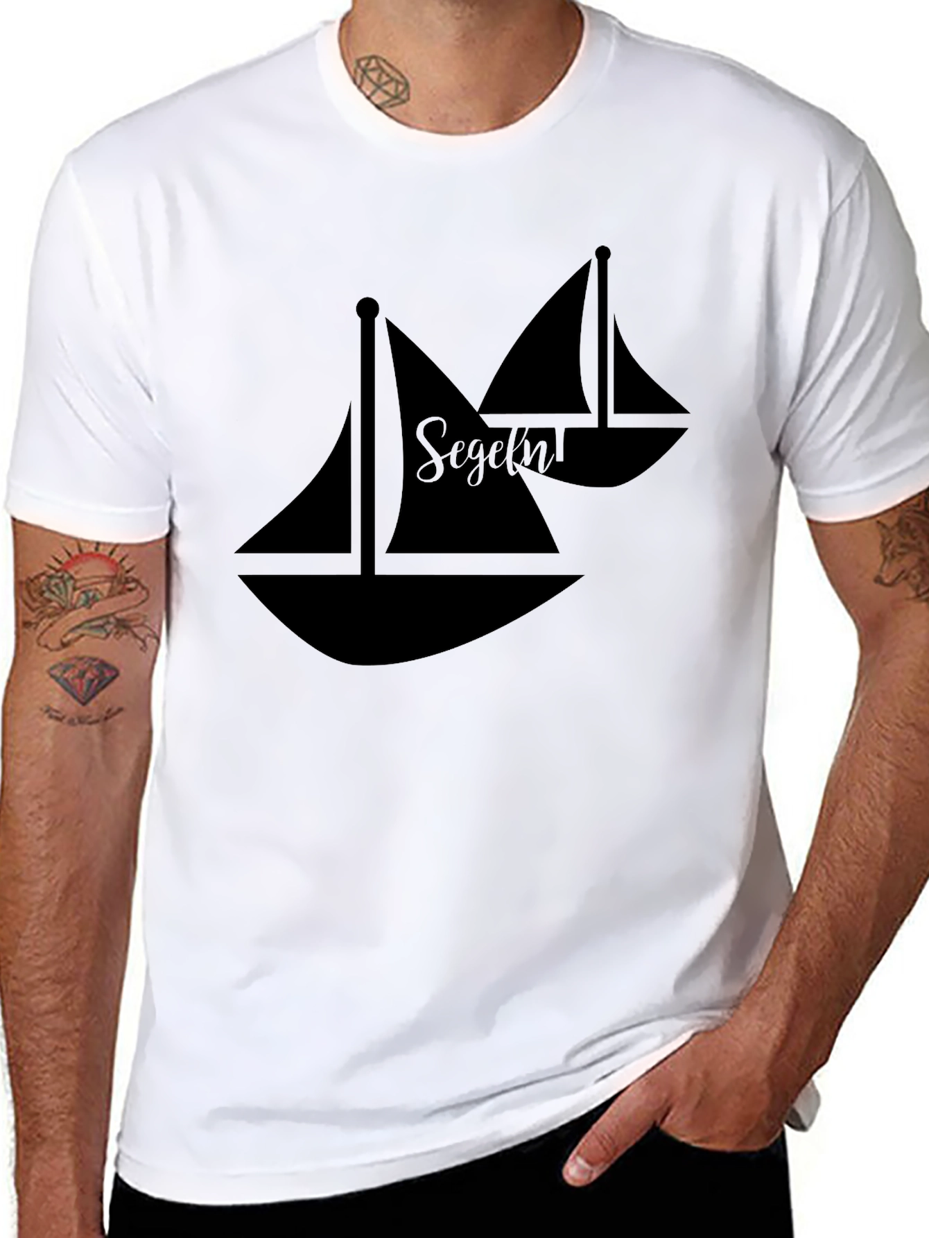 Sailboat Graphic Tee - Black Cotton Casual Shirt