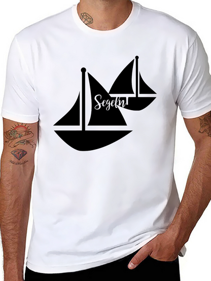 Sailboat Graphic Tee - Black Cotton Casual Shirt