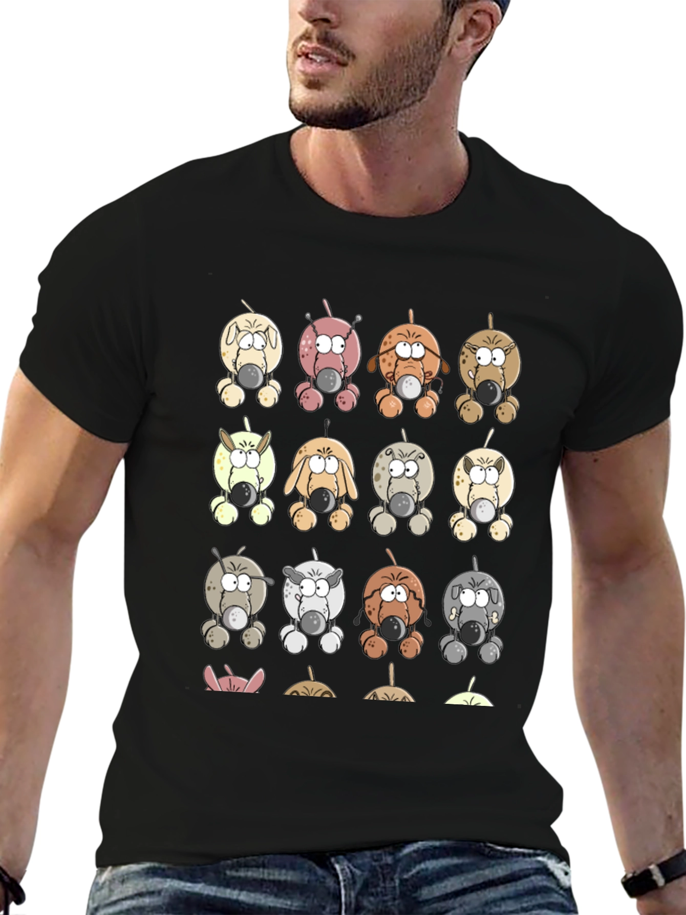 Cartoon Dogs Graphic Print T-Shirt