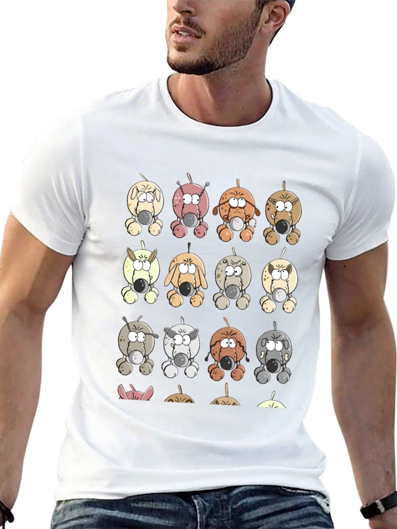 Cartoon Dogs Graphic Print T-Shirt