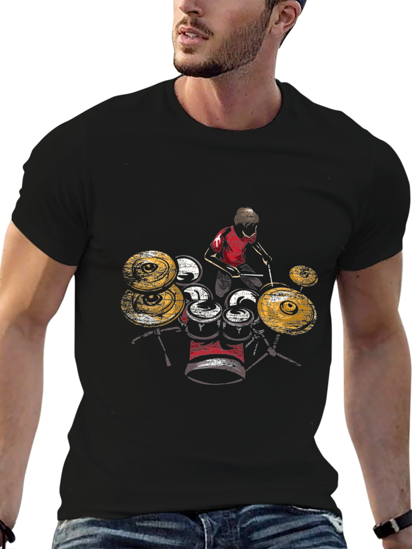 Drummer Graphic T-Shirt - Black Cotton Tee