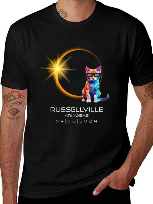 Russellville Arkansas Eclipse 2024 Cat T-Shirt