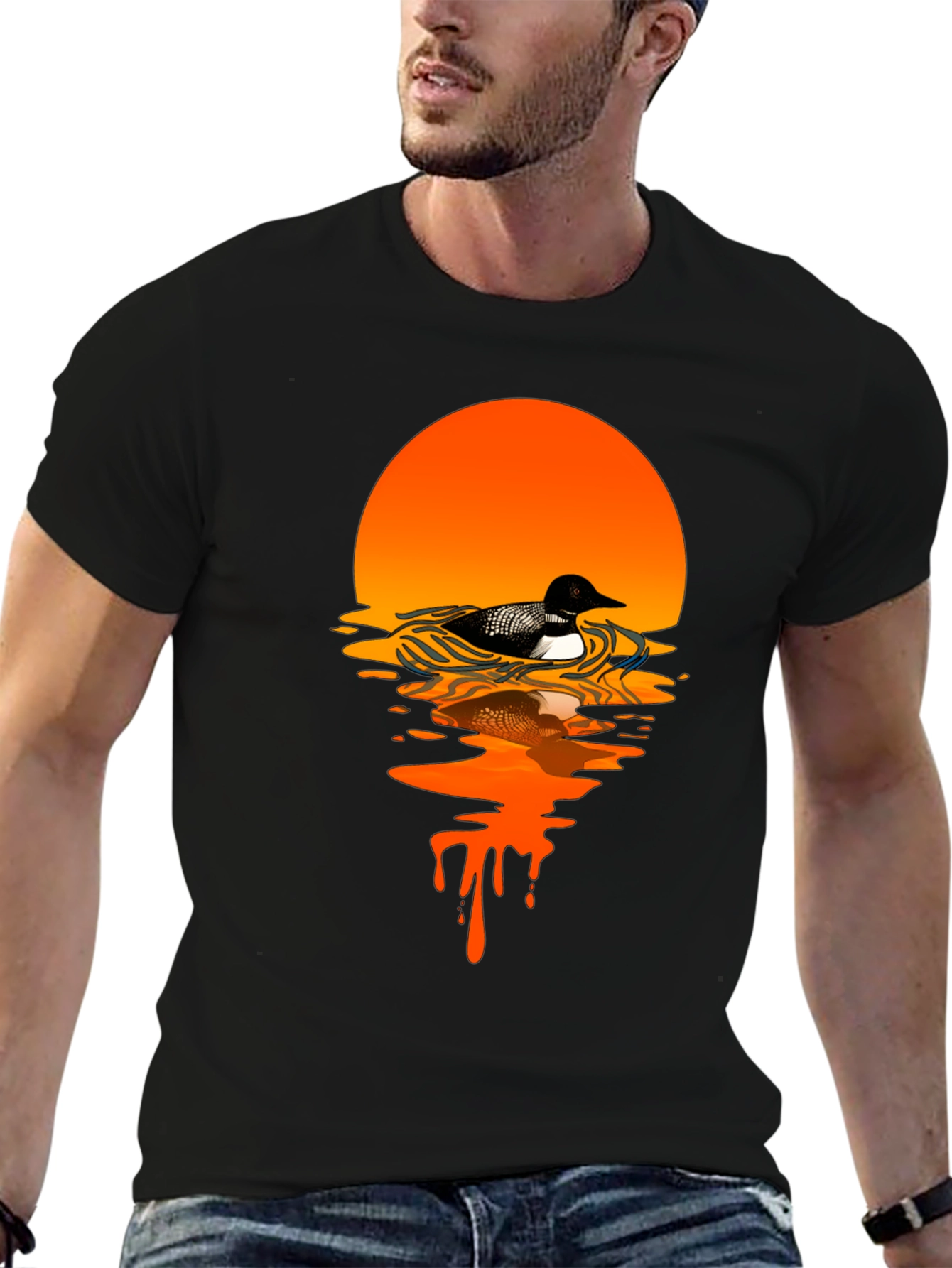 Loon Sunset Graphic T-Shirt - Black Cotton Tee