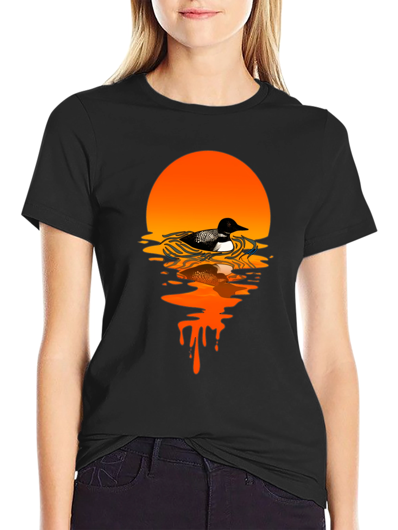 Loon Sunset Graphic T-Shirt - Black Cotton Tee