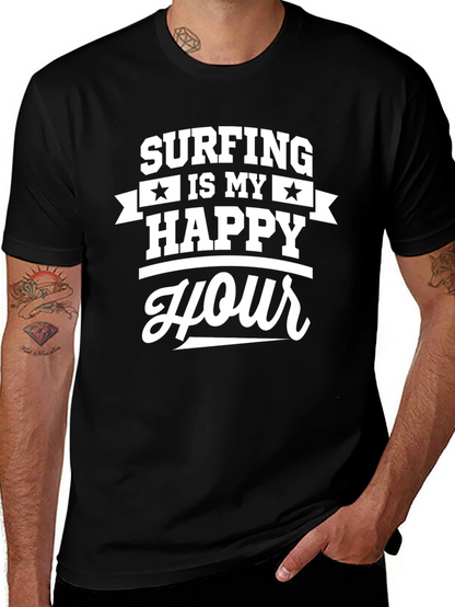 Surfing is My Happy Hour Graphic Tee - Black