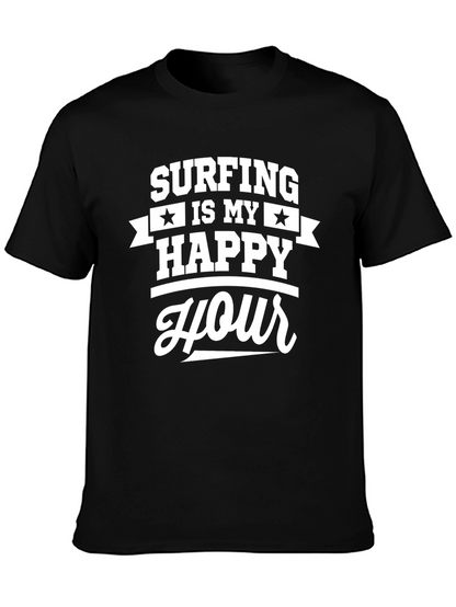 Surfing is My Happy Hour Graphic Tee - Black