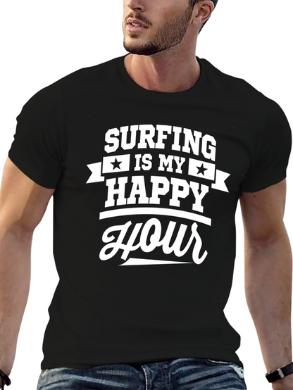 Surfing is My Happy Hour Graphic Tee - Black