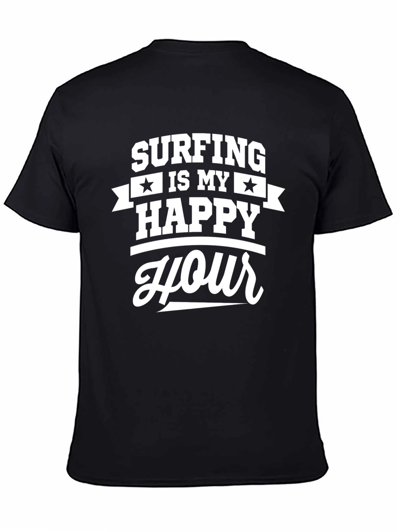 Surfing is My Happy Hour Graphic Tee - Black