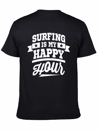 Surfing is My Happy Hour Graphic Tee - Black
