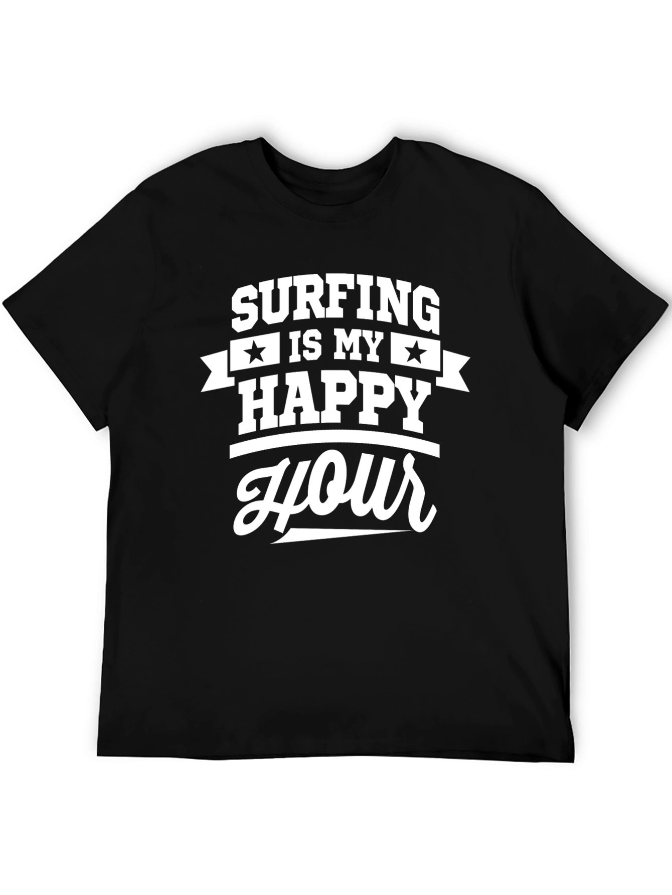 Surfing is My Happy Hour Graphic Tee - Black