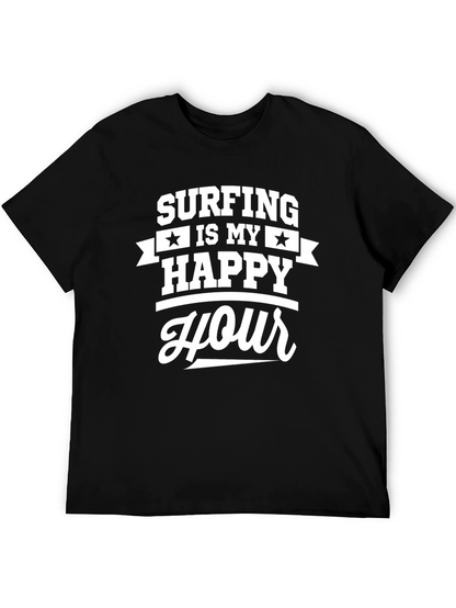 Surfing is My Happy Hour Graphic Tee - Black