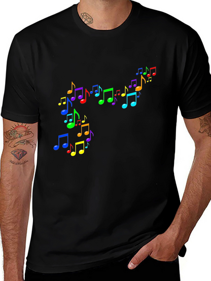 Rainbow Music Notes Black T-Shirt