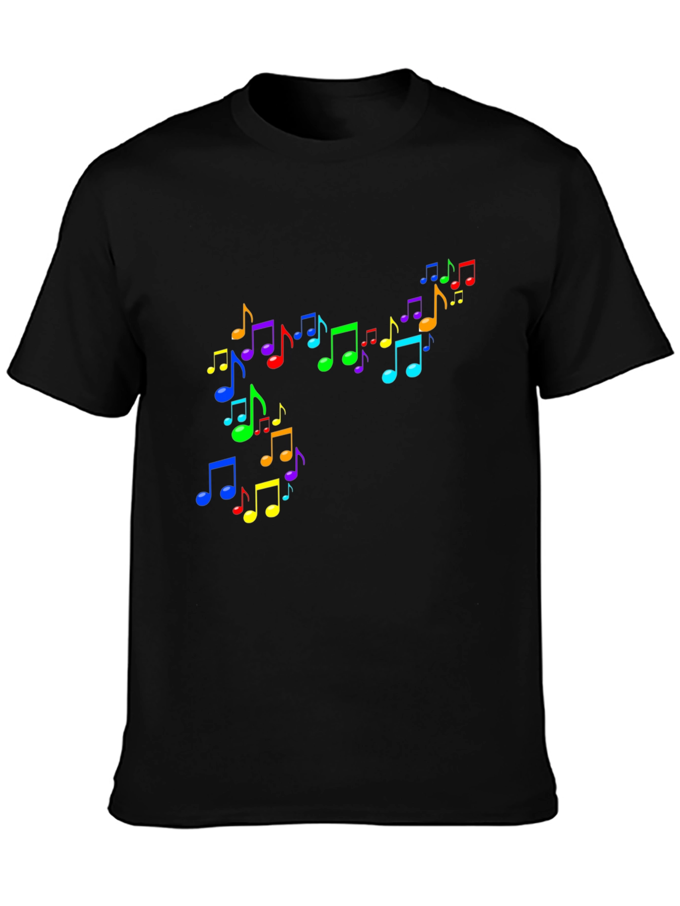 Rainbow Music Notes Black T-Shirt