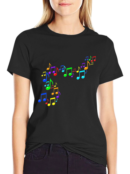 Rainbow Music Notes Black T-Shirt