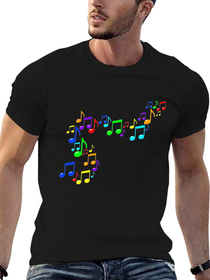 Rainbow Music Notes Black T-Shirt