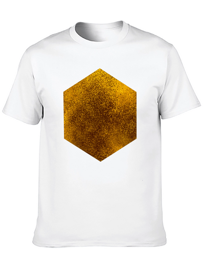 Textured Hexagon Graphic Tee - Black Cotton Casual