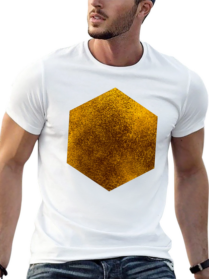 Textured Hexagon Graphic Tee - Black Cotton Casual