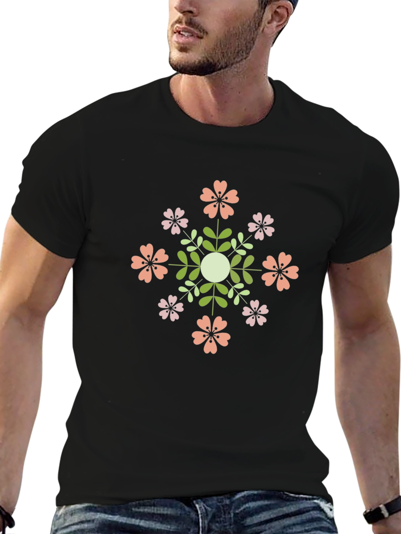 Floral Mandala Black T-Shirt
