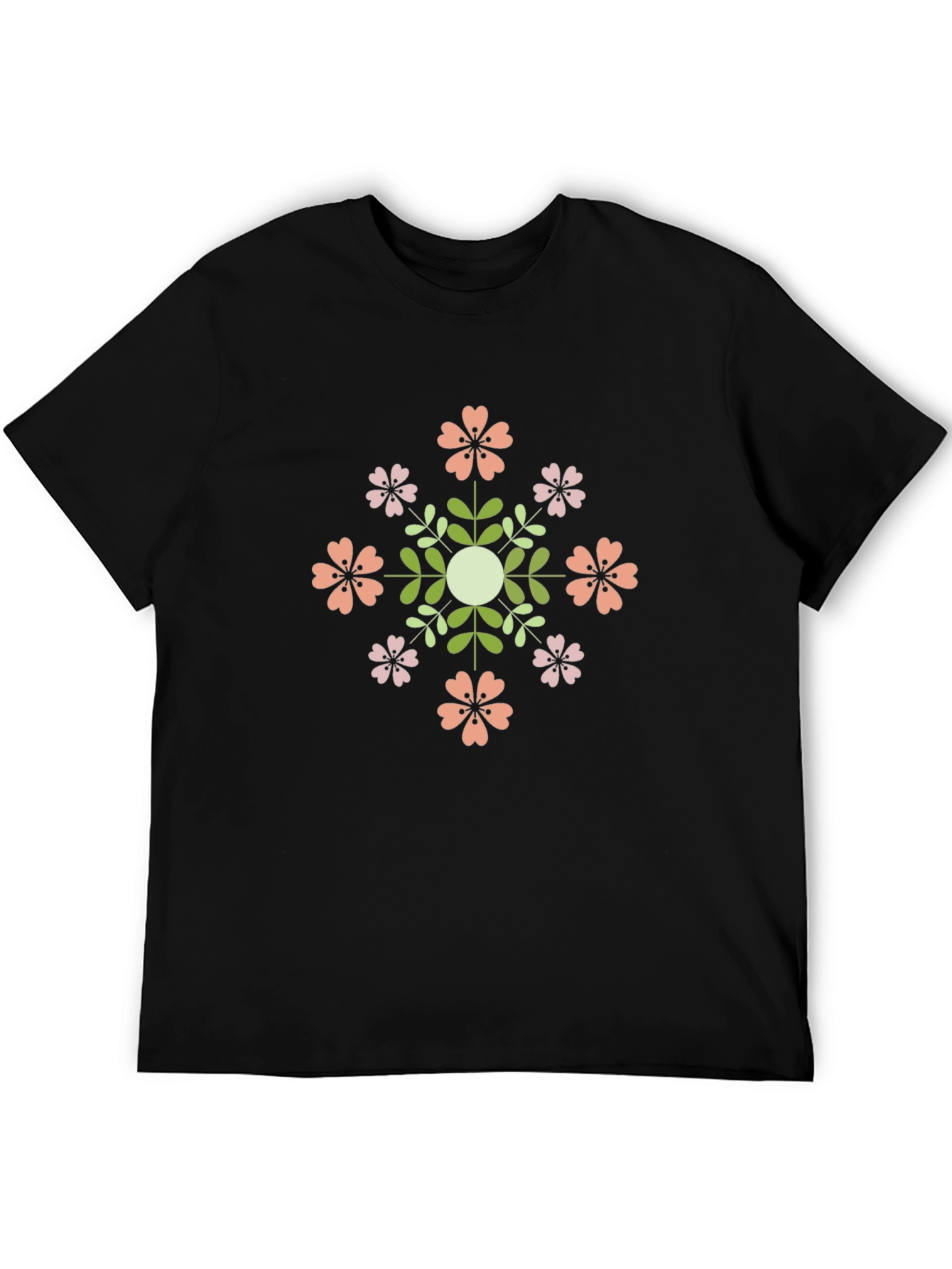 Floral Mandala Black T-Shirt