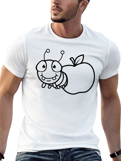 Cartoon Bug and Apple Black T-Shirt