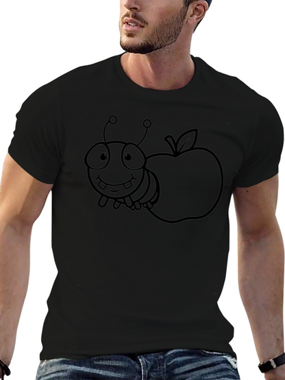 Cartoon Bug and Apple Black T-Shirt