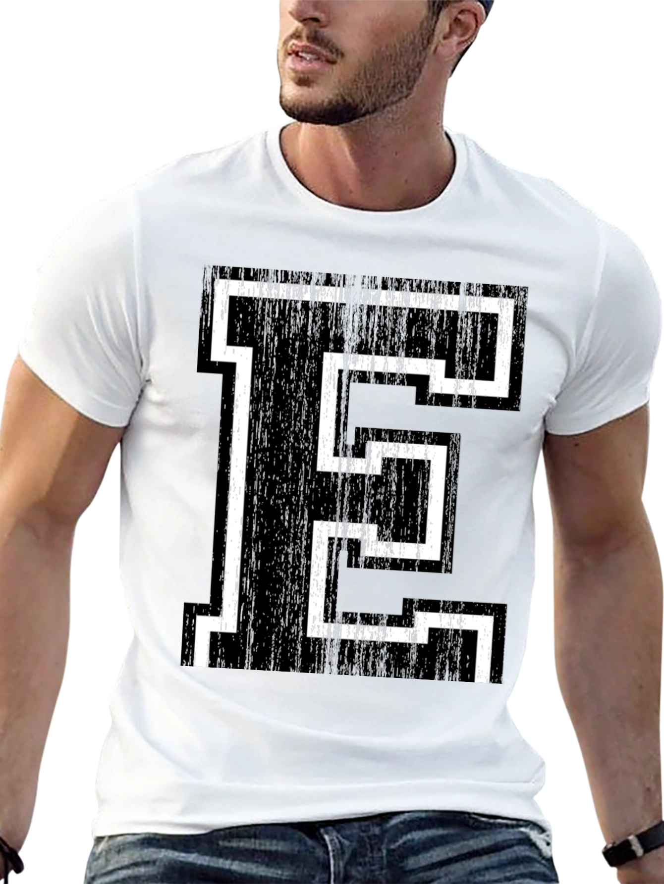 Retro Letter E Graphic Tee - Black