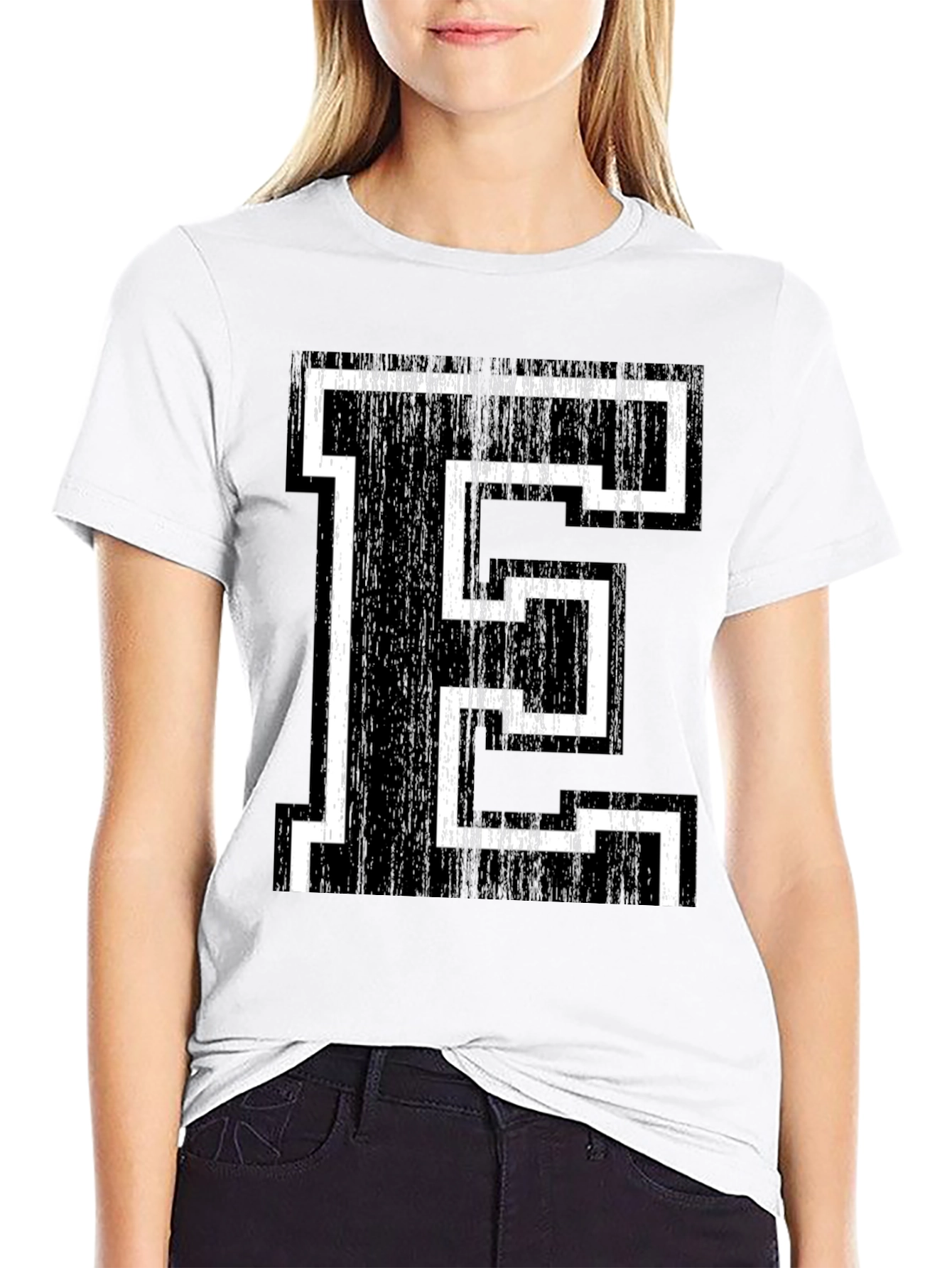 Retro Letter E Graphic Tee - Black