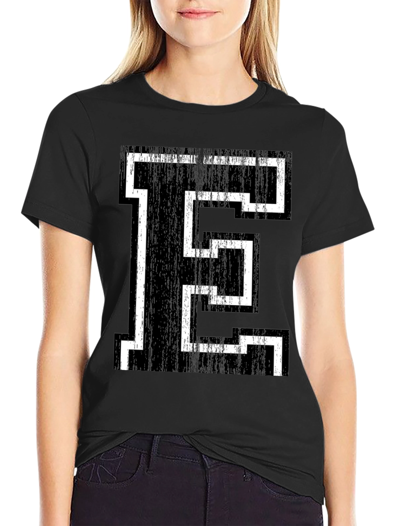 Retro Letter E Graphic Tee - Black