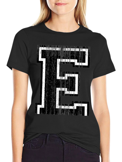 Retro Letter E Graphic Tee - Black