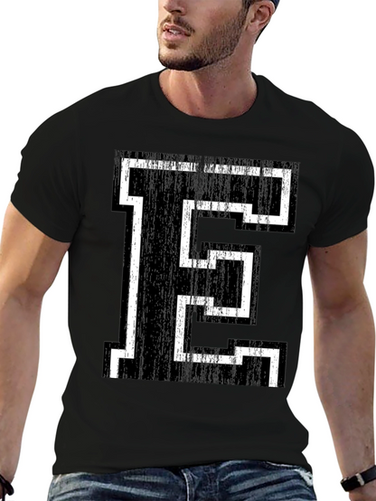 Retro Letter E Graphic Tee - Black