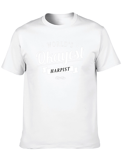 Worlds Okayest Harpist Black Graphic T-Shirt
