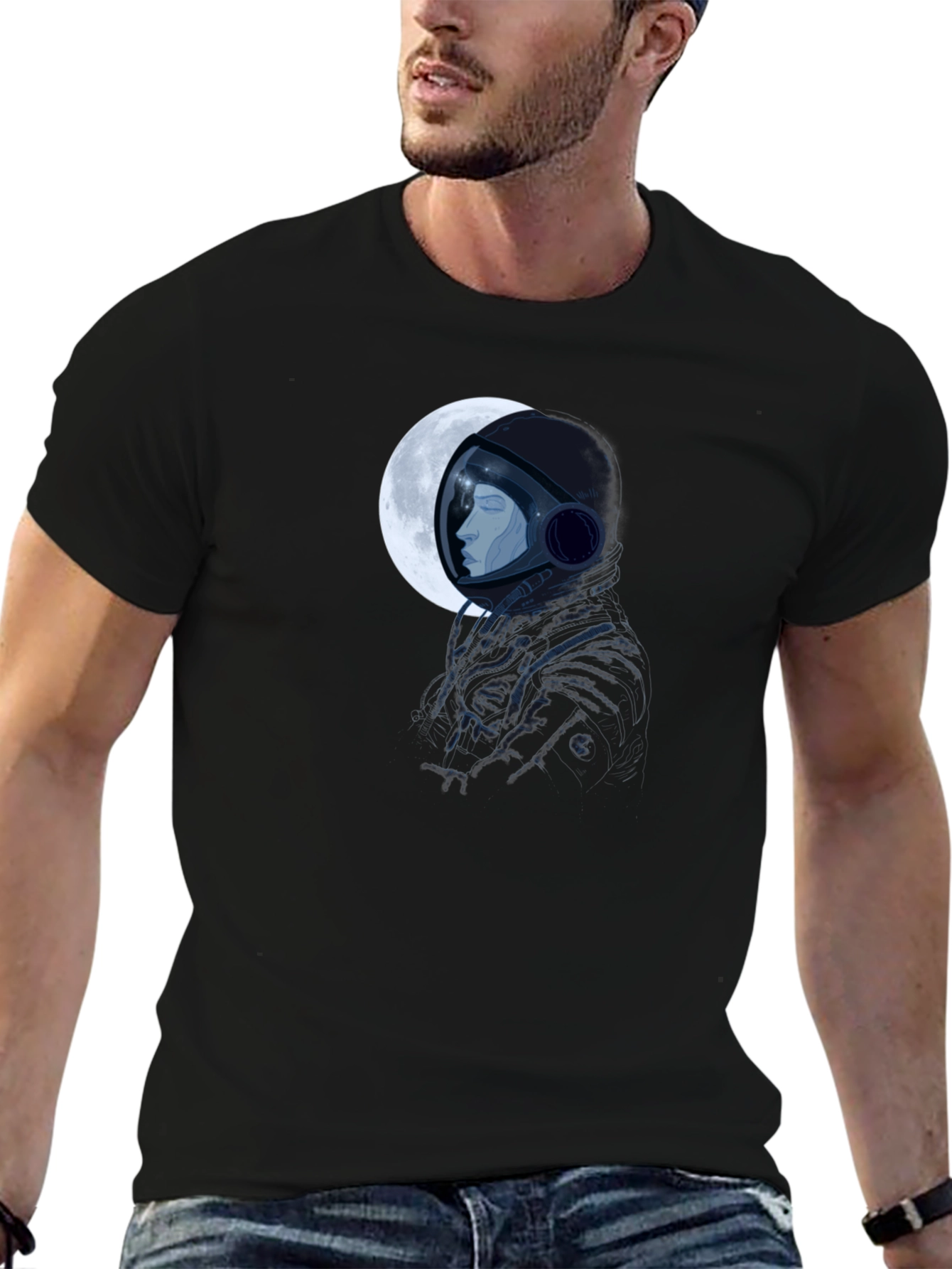 Astronaut Moon Graphic Black T-Shirt