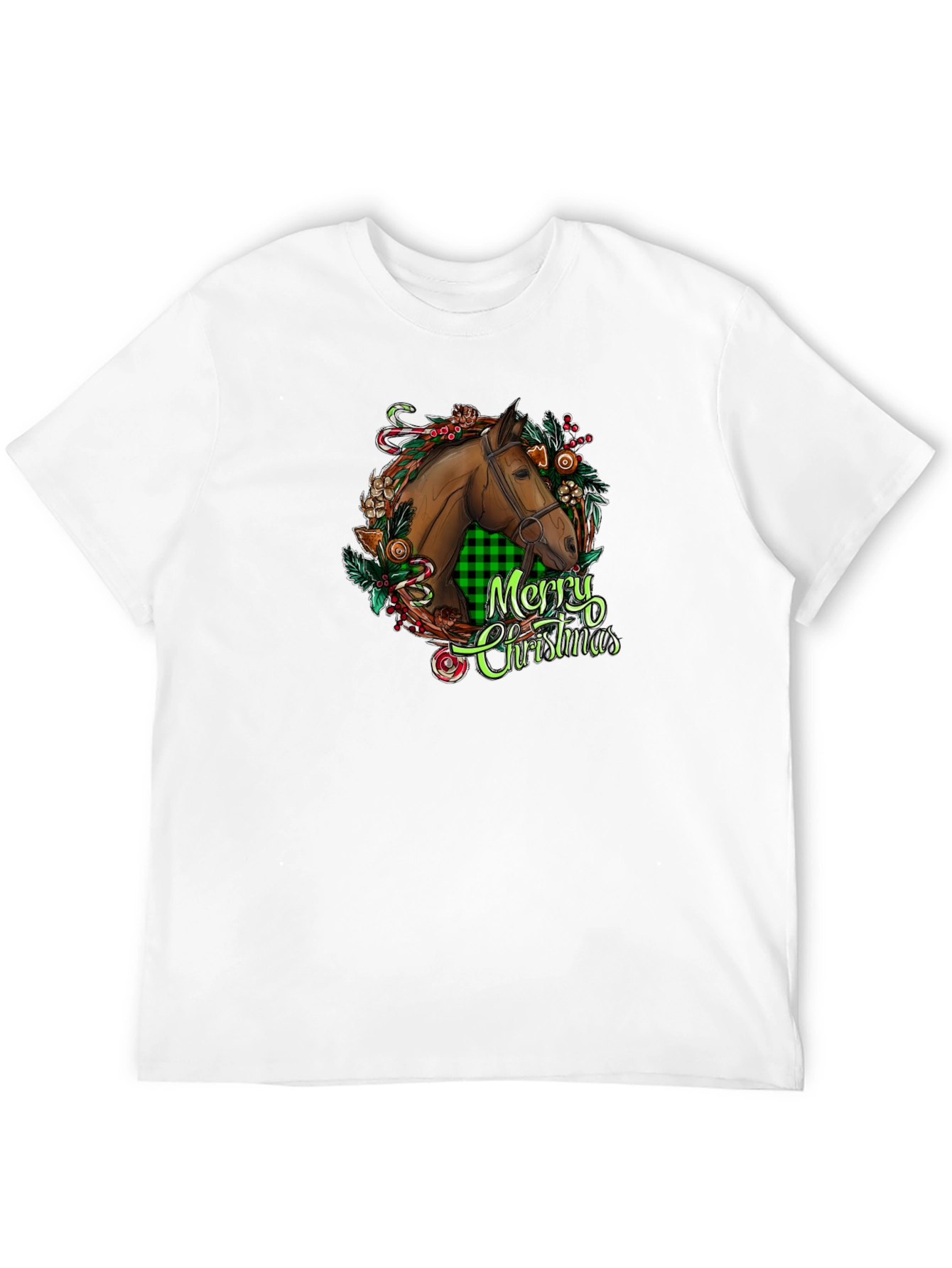 Christmas Horse Head Graphic Tee - Holiday Gift