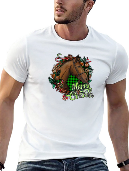 Christmas Horse Head Graphic Tee - Holiday Gift