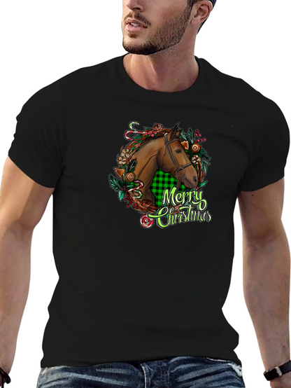 Christmas Horse Head Graphic Tee - Holiday Gift