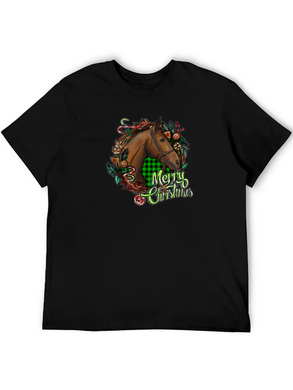 Christmas Horse Head Graphic Tee - Holiday Gift
