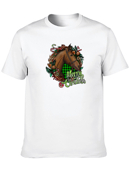 Christmas Horse Head Graphic Tee - Holiday Gift