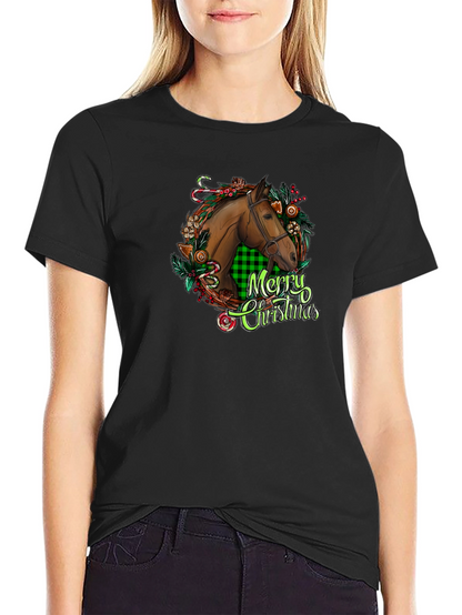 Christmas Horse Head Graphic Tee - Holiday Gift