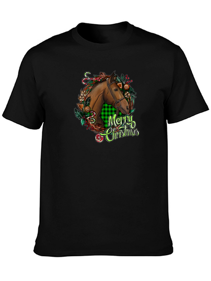 Christmas Horse Head Graphic Tee - Holiday Gift