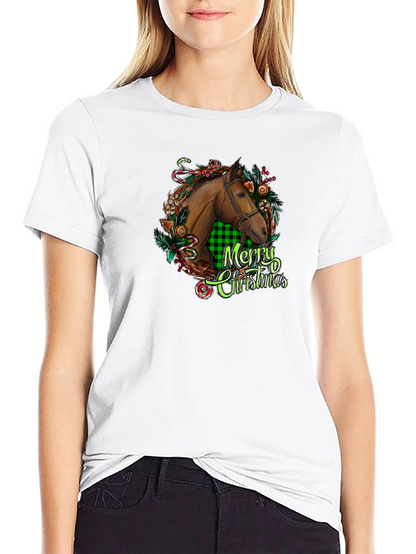 Christmas Horse Head Graphic Tee - Holiday Gift