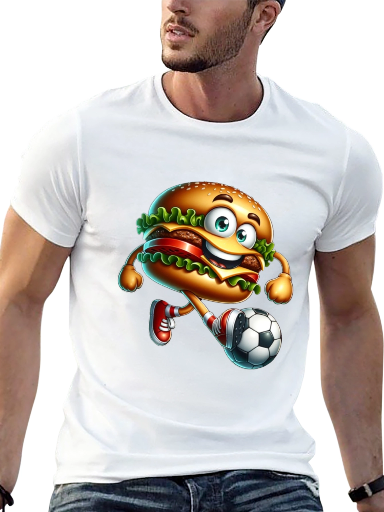 Burger Soccer Player Graphic T-Shirt